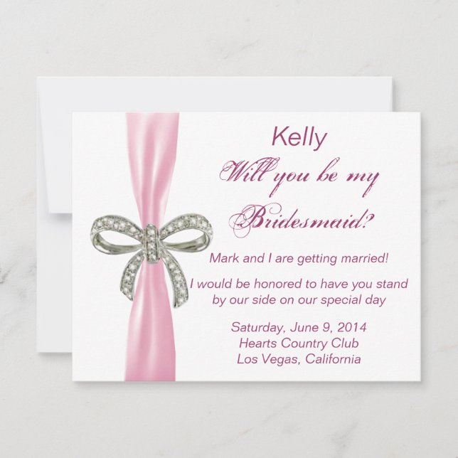 Pink Diamond Bow Wedding Bridesmaid Card Einladung (Vorderseite)