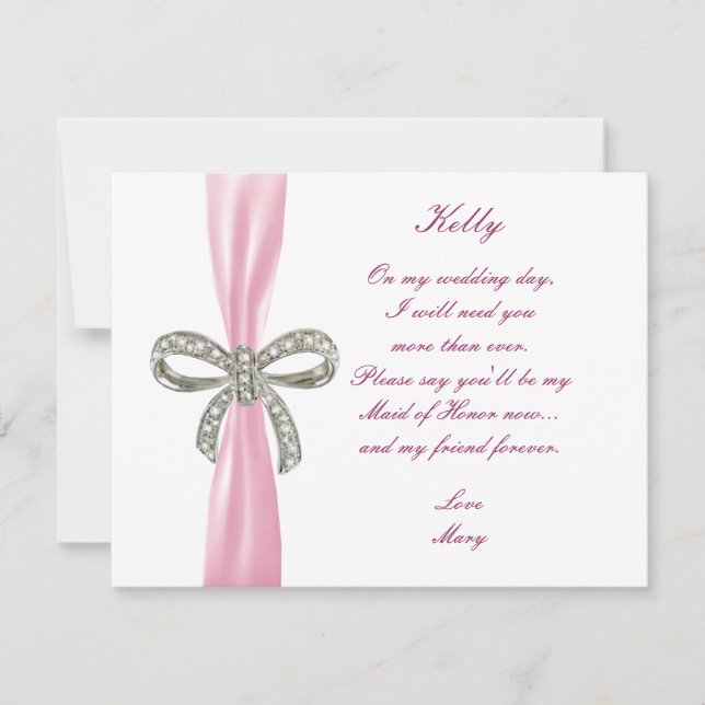 Pink Diamond Bow Wedding Trauzeugin Card Einladung (Vorderseite)