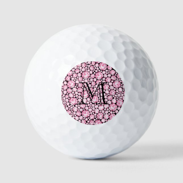 Pink Diamond Gem Black Monogram INITIAL Golfball (Vorderseite)