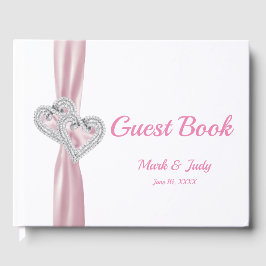 Pink Diamond Hearts Wedding Guestbook Gästebuch