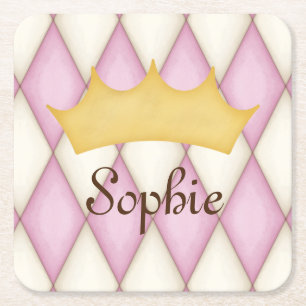Pink Diamond Karo Personalisiert Name Princess Rechteckiger Pappuntersetzer