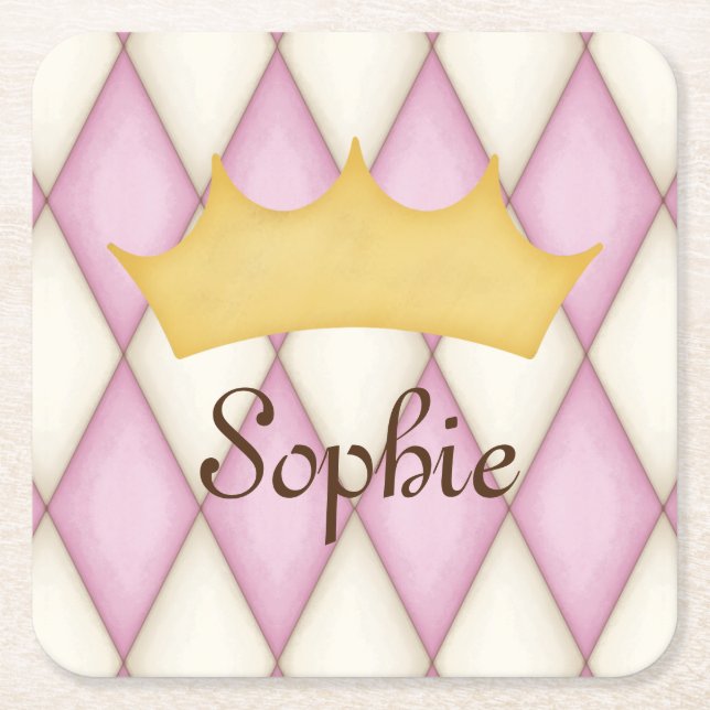 Pink Diamond Karo Personalisiert Name Princess Rechteckiger Pappuntersetzer (Vorderseite)