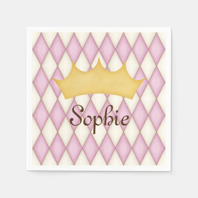 Pink Diamond Karo Personalisiert Name Princess Serviette (Vorderseite)