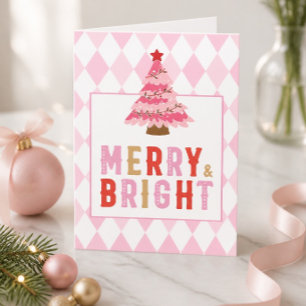 Pink Diamond Muster Merry and Bright Small Feiertagskarte
