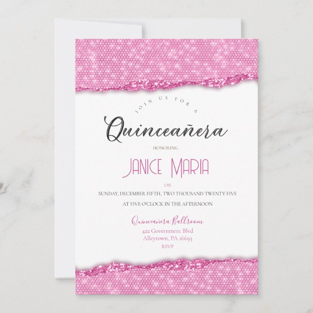 Pink Diamond Quinceañera Einladung (Vorderseite)