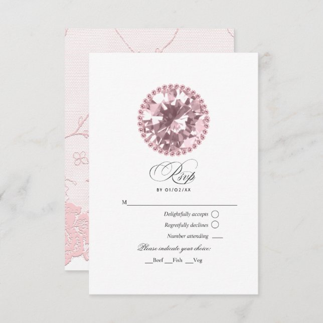 Pink Diamond Quinceañera RSVP Karte (Vorne/Hinten)