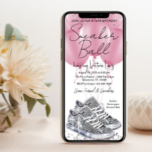 Pink Diamond Sneaker Ball Birthday Party Telefon Einladung