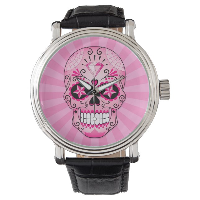 Pink Diamond Sugar Skull Armbanduhr (Vorderseite)