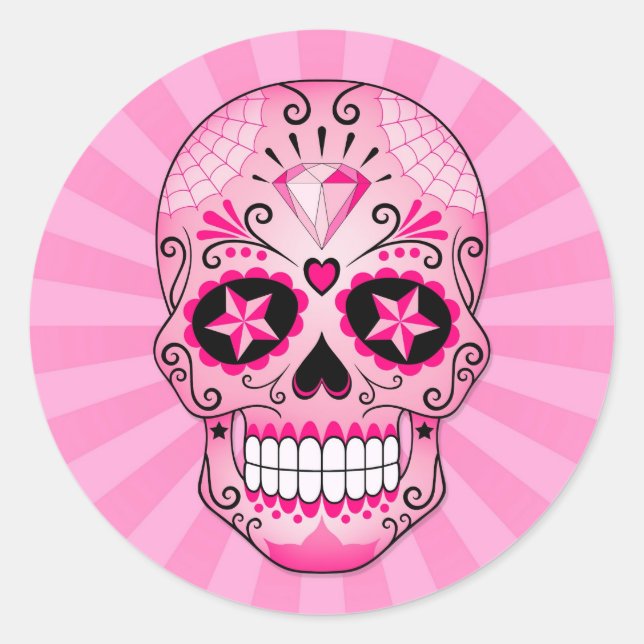 Pink Diamond Sugar Skull Runder Aufkleber (Vorderseite)