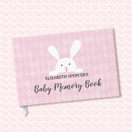 Pink Diamond White Bunny Rabbit Baby Memory Book Gästebuch