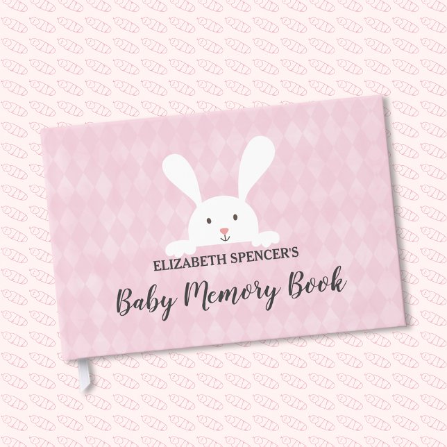 Pink Diamond White Bunny Rabbit Baby Memory Book Gästebuch (Von Creator hochgeladen)