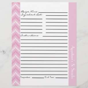 Pink Diamond Zigzag Chevrons Recipe Sheets