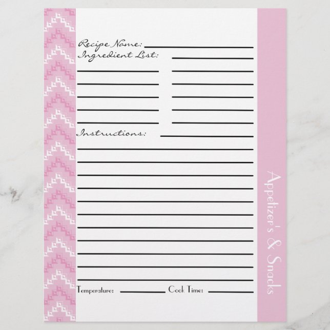 Pink Diamond Zigzag Chevrons Recipe Sheets (Vorderseite)