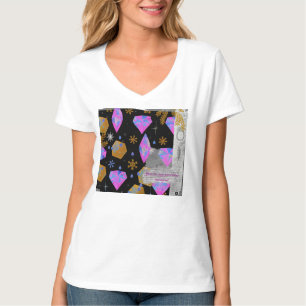 Pink Diamonds & Golden Stars V-Ausschnitt-Shirt T-Shirt