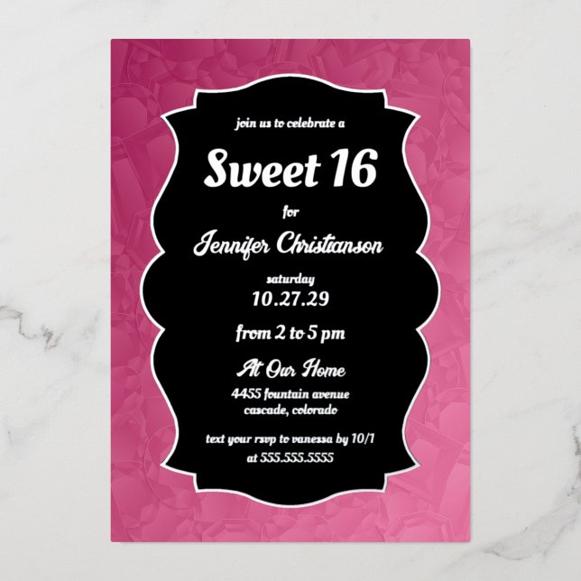 Pink Diamonds Sweet 16 Folieneinladung (Vorderseite)