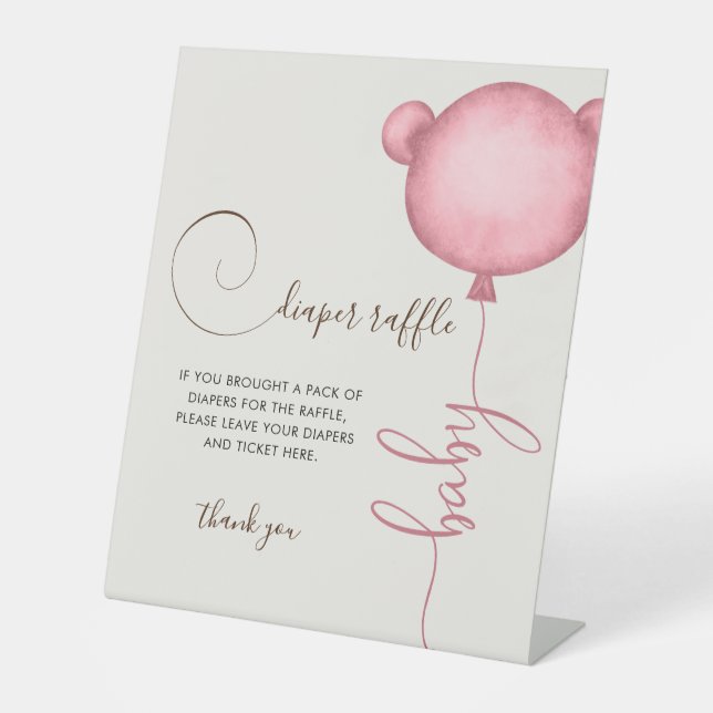 Pink Diaper Raffelballon Bär Sockelschild (Vorderseite)