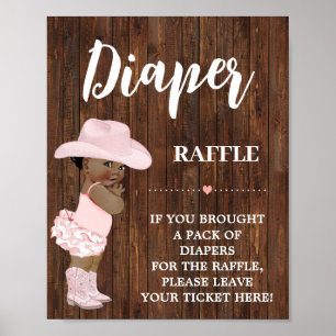 Pink Diaper Raffle OM Cowgirl Babydusche Zeichen Poster