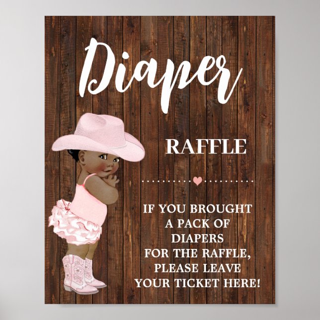 Pink Diaper Raffle OM Cowgirl Babydusche Zeichen Poster (Vorne)
