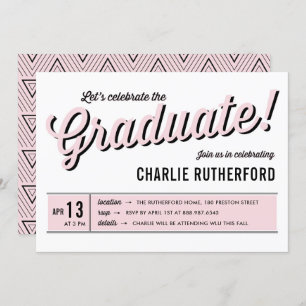 Pink Diner Retro Typografy Graduation Party Einladung