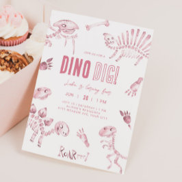 Pink Dino Dig Birthday Einladung