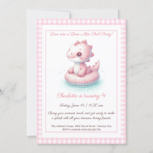 Pink Dino Pool Party - Einladung zum Geburtstag