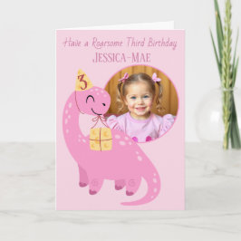 Pink Dinosaur 3rd Birthday Card Karte