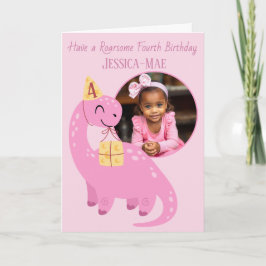 Pink Dinosaur 4th Birthday Card Karte