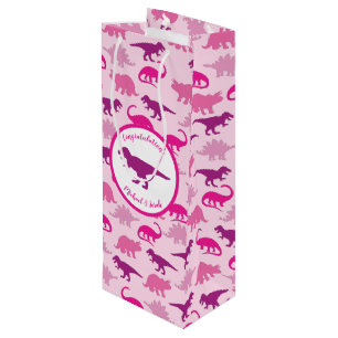 Pink Dinosaur Babydusche Geschenktüte Für Weinflaschen