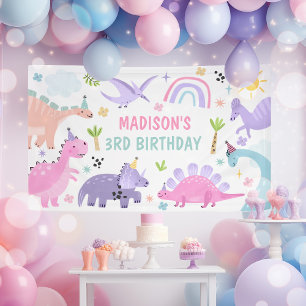 Pink Dinosaur Geburtstagsparty Banner