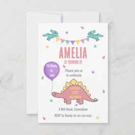 Pink Dinosaur Geburtstagsparty Einladung