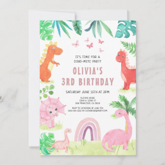 Pink Dinosaur Geburtstagsparty Girl Kinder Dino Einladung