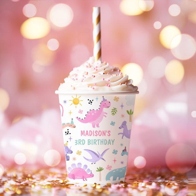 Pink Dinosaur Geburtstagsparty Pappbecher (Von Creator hochgeladen)