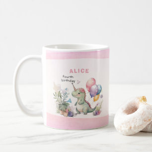 Pink Dinosaur Girl Aquarell Geburtstag Kaffeetasse