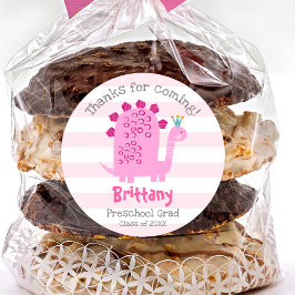 Pink Dinosaur Girl Preschool Graduation Thank You Runder Aufkleber