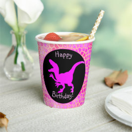 Pink Dinosaur Hide Happy Birthday!  Pappbecher
