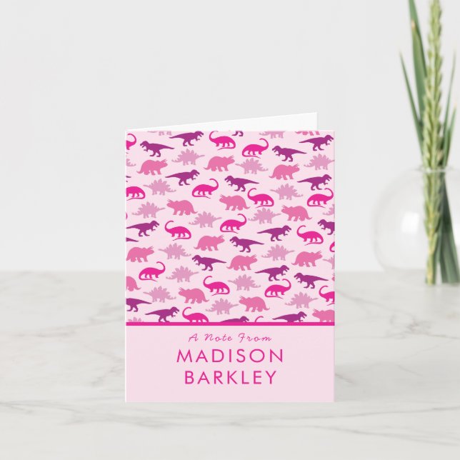 Pink Dinosaur Niedliche Dino Stationary Cards (Vorderseite)
