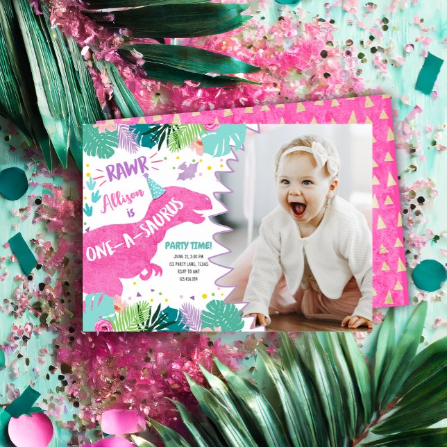 Pink Dinosaur Prehistorisches Mädchen 1. Geburtsta Einladung (Von Creator hochgeladen)