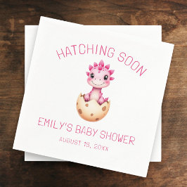Pink Dinosaur Watercolor Hatching Soon Baby Shower Serviette