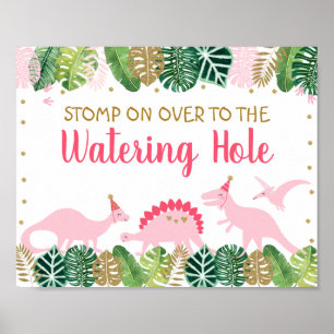 Pink Dinosaur Watering Hole Geburtstagsschild Poster