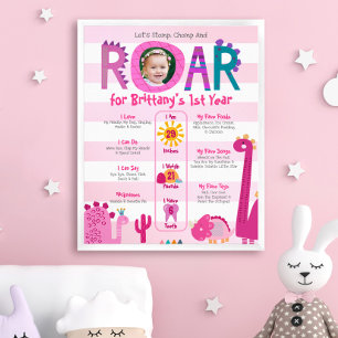 Pink Dinosaurier Foto Girl 1. Geburtstag Meilenste Poster