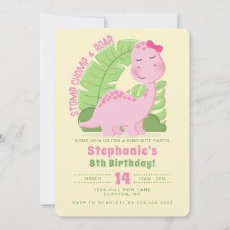 Pink Dinosaurier Geburtstag Einladung