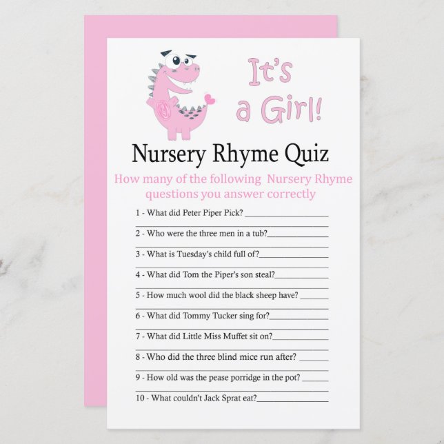 Pink Dinosaurier Kinderzimmer Rhyme Quiz Babydusch (Vorne/Hinten)