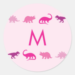 Pink Dinosaurier Niedlich Kid Name Umschlag Aufkle Runder Aufkleber