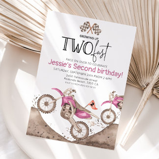 Pink Dirt Bike 2nd birthday - Growing up two fast Einladung