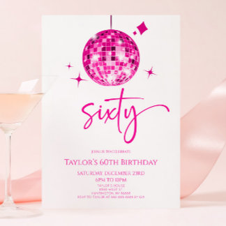 Pink Disco Ball 60. Geburtstagsparty Einladung