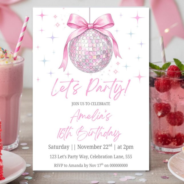Pink Disco Ball Birthday Invitation, Pink Coquette Einladung (Von Creator hochgeladen)