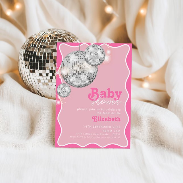 Pink Disco Ball Sparkle Babydusche Party Design Einladung (Von Creator hochgeladen)