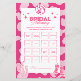 Pink Disco Cowgirl Bridal Pictionary Game Cards