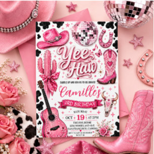 Pink Disco-Cowgirl-Geburtstag Einladung