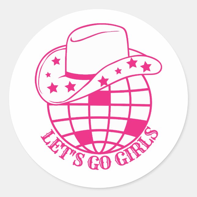Pink Disco Cowgirl Go Girls Runder Aufkleber (Vorderseite)